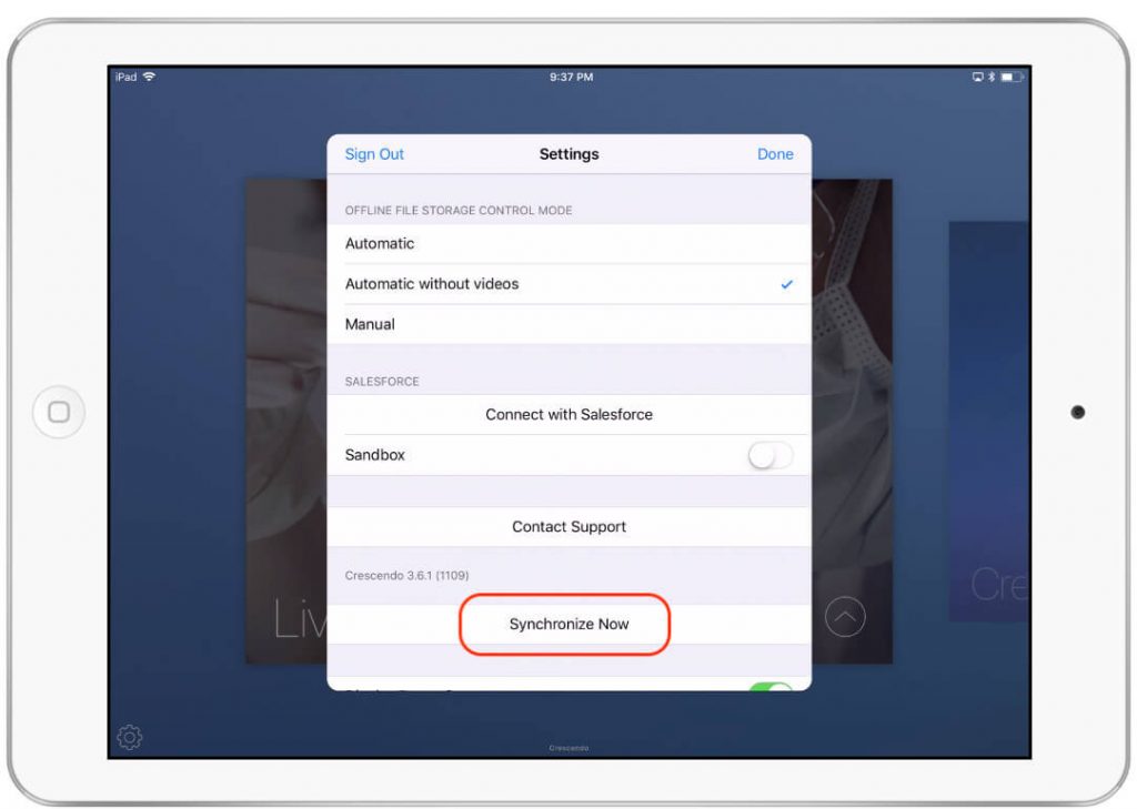 Crescendo Command Center Sync from settings