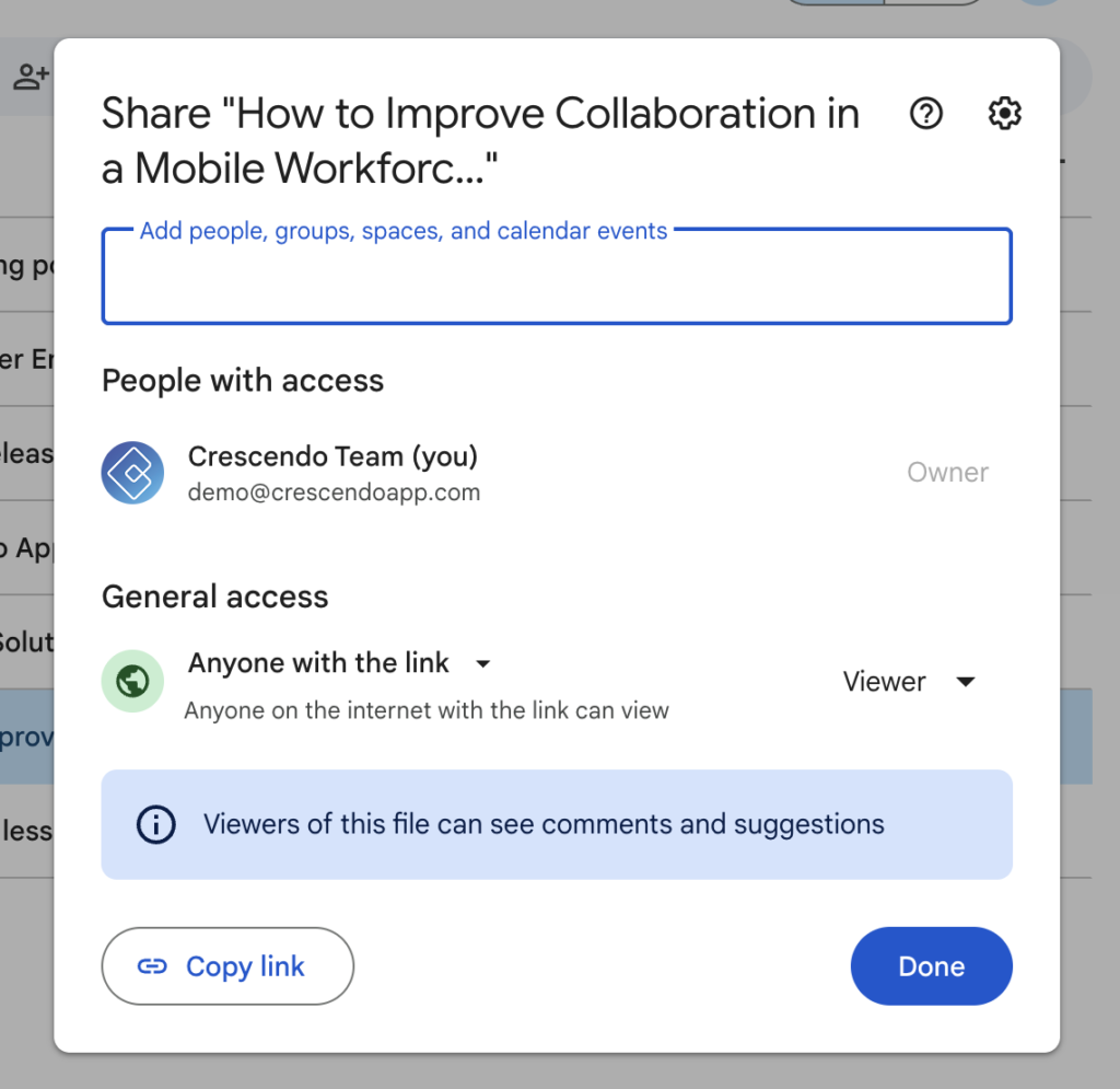 setting 'Anyone with the link'